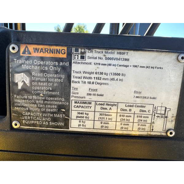 2015 Hyster H80FT Forklift – 8,000 lb Capacity | Like New Condition