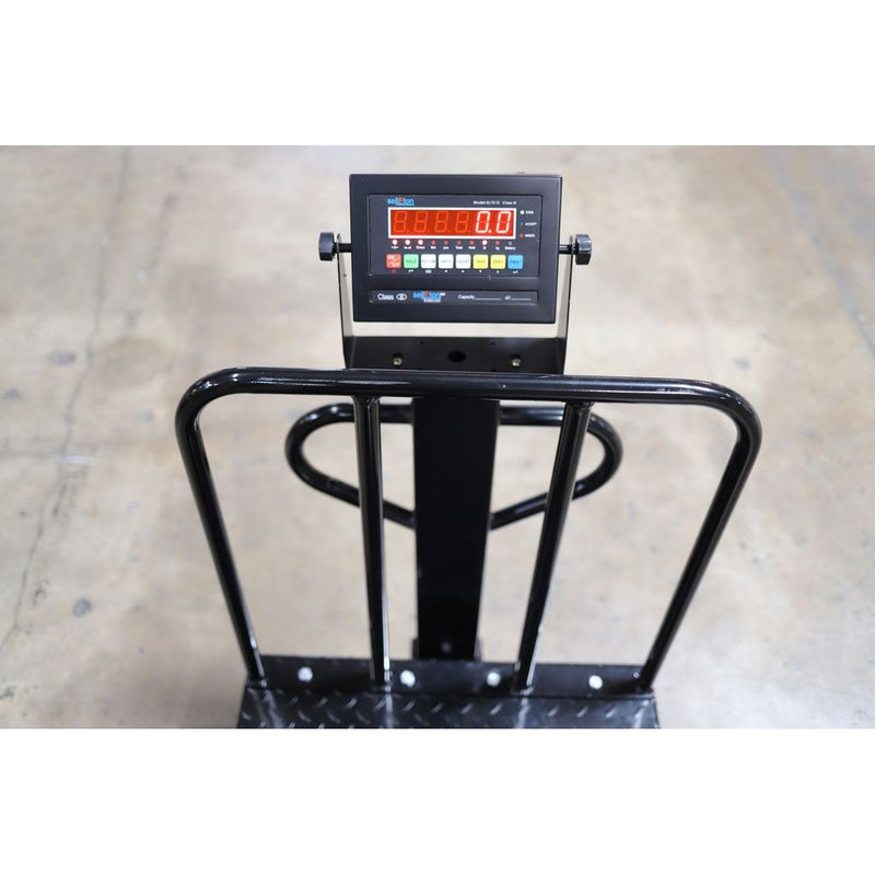 SL-915-BWD  NTEP / Legal for trade Diamond Plate Bench Scale with Wheels and Backrail + Software