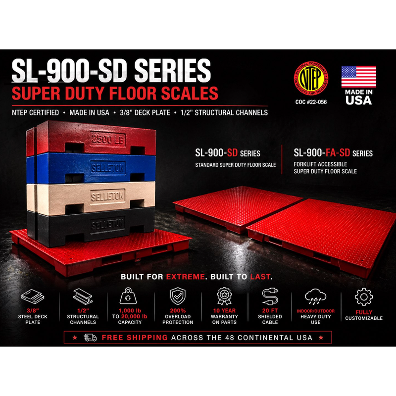 SL-900-SD Series Super Duty Floor Scales – NTEP Certified, Made in USA, 3/8" Deck Plate, Heavy-Duty Industrial Platform
