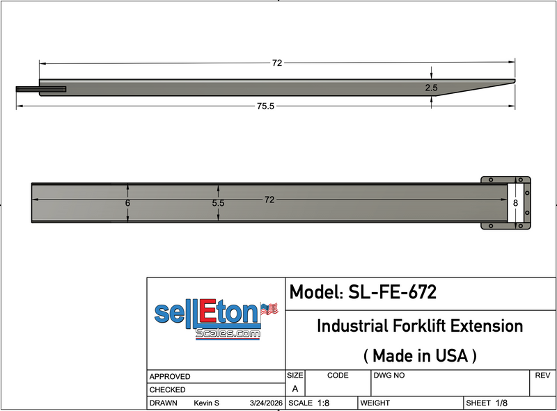 SL-FE-672 Industrial Forklift Extensions – 6,500 lb Capacity – Made in USA 🇺🇸