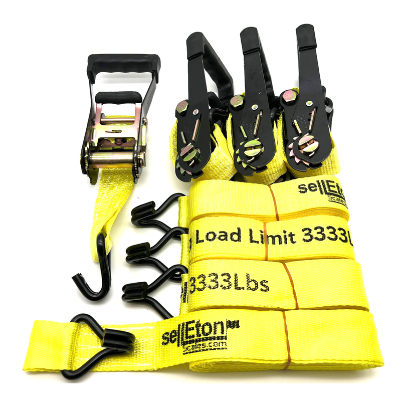 Selleton 2" x 20' Heavy-Duty Ratchet Straps with J-Hooks – 3,333 lbs