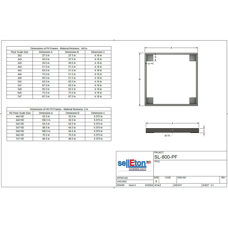 SellEton SL-800-SS-PF Pit Frame-drawing