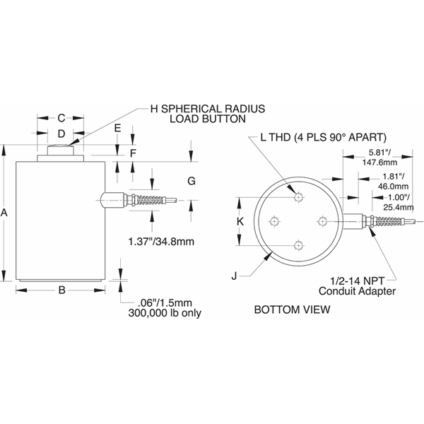 VPG® BLH® C2P1 Alloy Steel, Compression Canister Load Cell