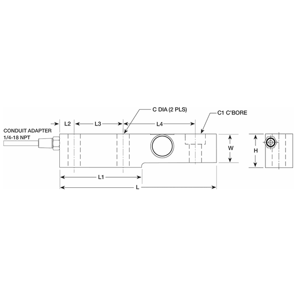 Rice Lake RLSB250 and RLSB250T Stainless Steel, Single-Ended Beam Load Cell