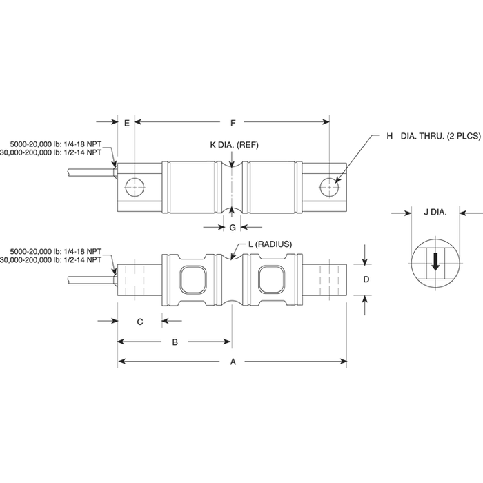 Rice Lake RL72020 Alloy Steel, Double-Ended Beam Load Cell