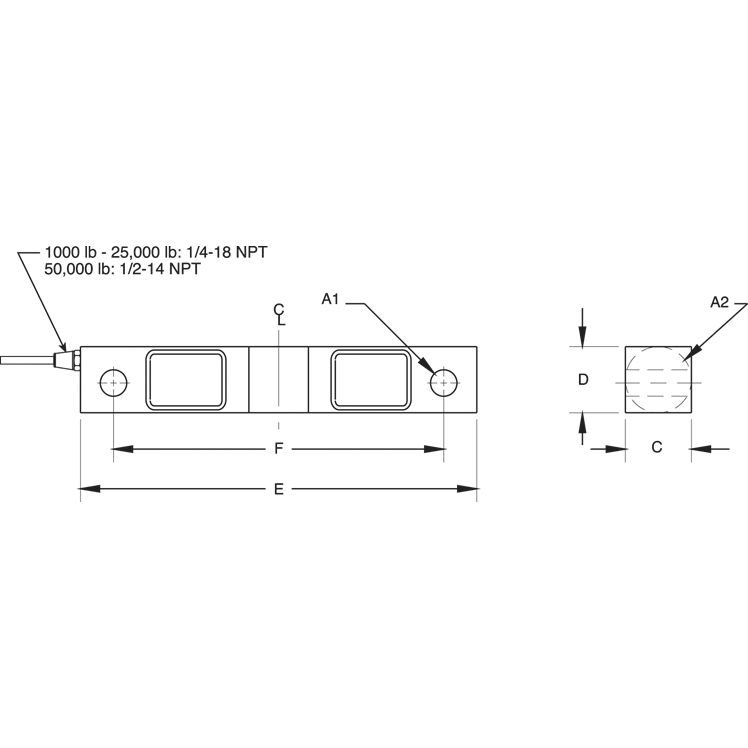 Rice Lake RL75016 MLC Coated, Alloy Steel, Double-Ended Beam Load Cell