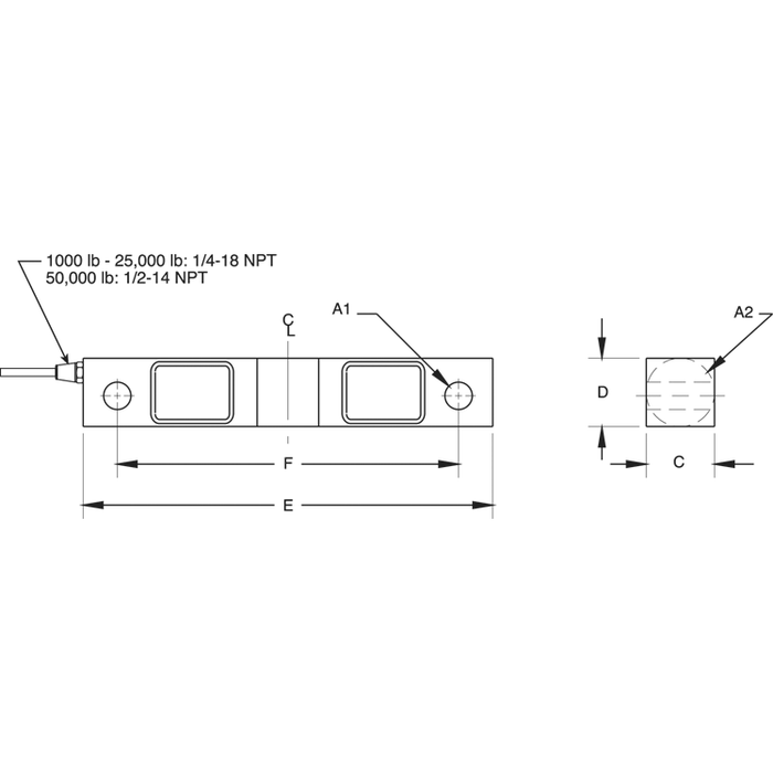 Rice Lake RL75016 MLC Coated, Alloy Steel, Double-Ended Beam Load Cell